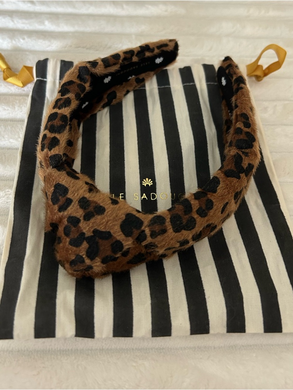 New Lele Sadoughi top knot leopard headband